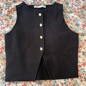 Zara Black Knit Cardigan with Gold Button